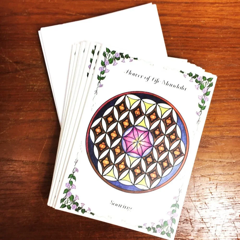 Blank Note Cards Soaring Flower of Life Mandala Pkg 10